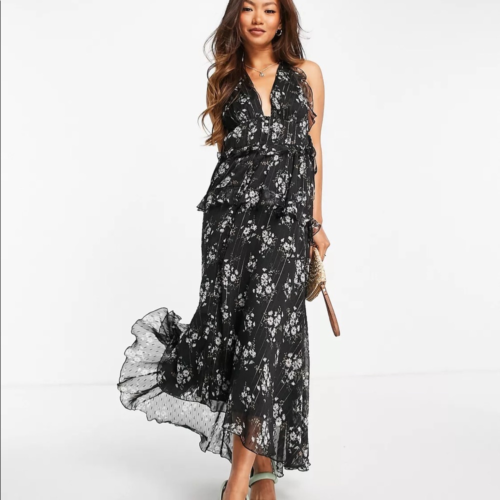 *SOLD* ASOS DESIGN halter neck floral print midi dress with ruffle detail